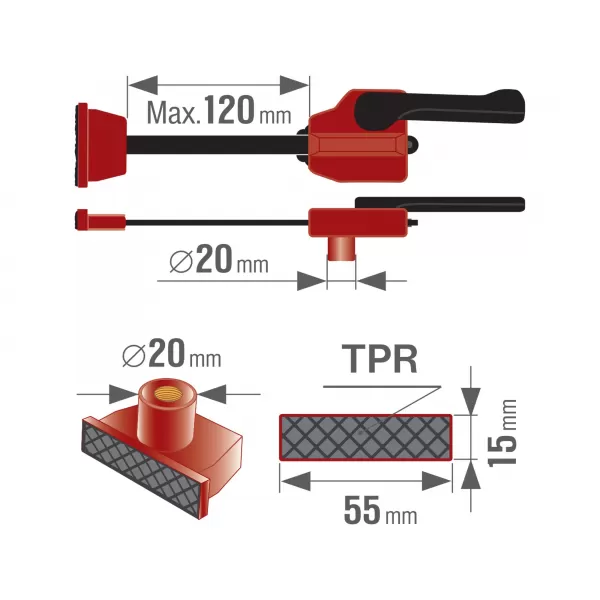 Svěrka přítlačná horizontální k multif. stolům, 0-120mm FORTUM 4759992
