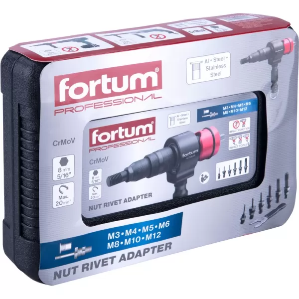 Nástavec nýtovací na vrtačku T, pro nýtovací matice M3-M12, CrMoV FORTUM 4770664