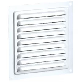 Kovová ventilační mřížka bez příruby s pevnou žaluzií a síťkou 250x250 mm, bílá DALAP 541