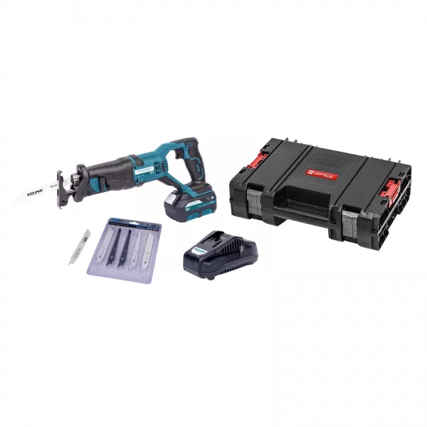 Aku mečová pila 18V 2x 2,0Ah + nabíječka 2.4 A + pilové plátky + box Xtline XT102730-2B2B