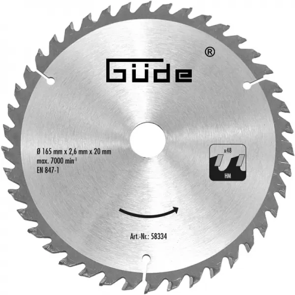 Pilový kotouč O 165 x 20 mm, 48 z (HM) Güde 58334