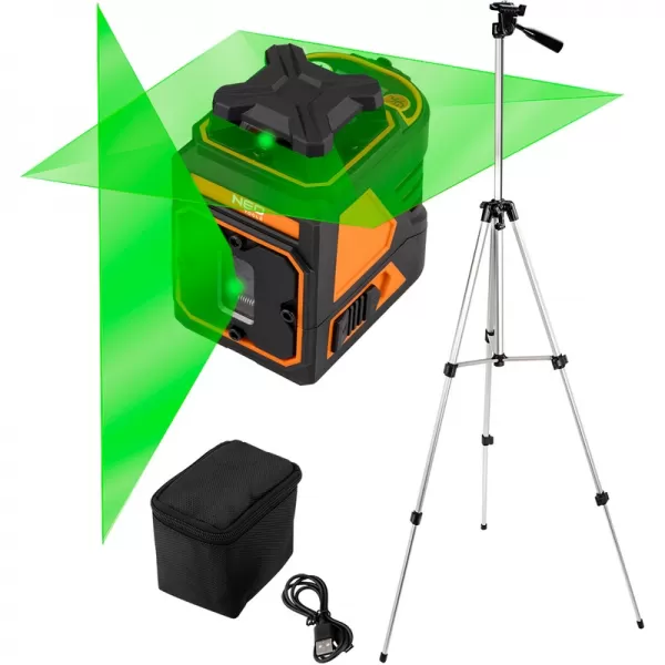 Laser rovinný zelený 30m, 5 čar, pouzdro, stativ NEO tools 75-160
