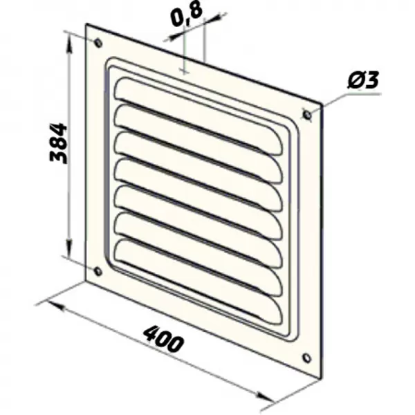 Kovová ventilační mřížka bez příruby s pevnou žaluzií a síťkou 400x400 mm, bílá DALAP 6090
