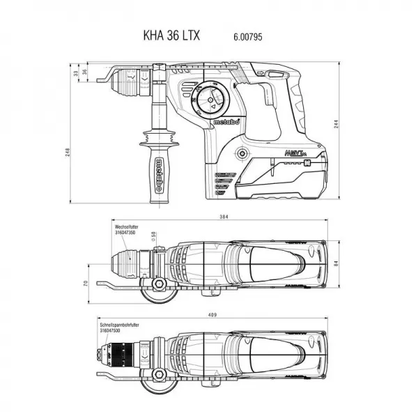 Aku kombinované kladivo 36V/ 2x5,2 Ah Metabo KHA 36 LTX