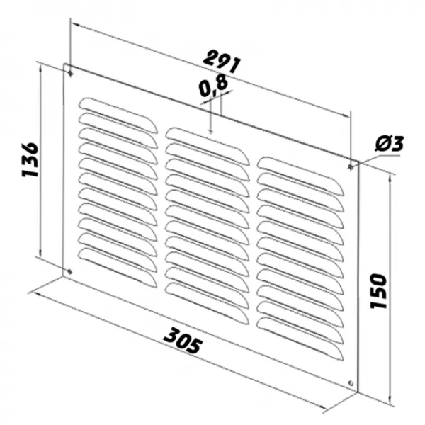 Kovová ventilační mřížka bez příruby s pevnou žaluzií a síťkou 305x150 mm, bílá DALAP 6195