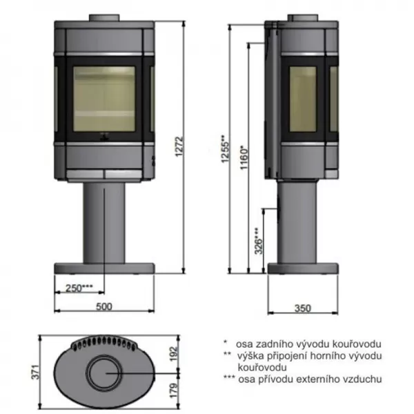 Krbová kamna s nohou s bočním prosklením, černé lišty SCAN 68-9 černý lak