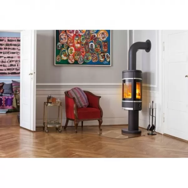 Krbová kamna s nohou s bočním prosklením, černé lišty SCAN 68-9 černý lak