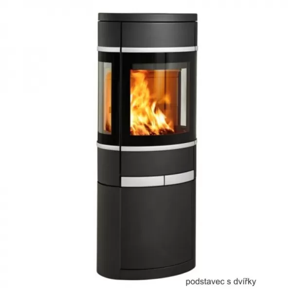 Krbová kamna s podstavcem s bočním prosklením, hliníkové lišty SCAN 68-12 černý lak