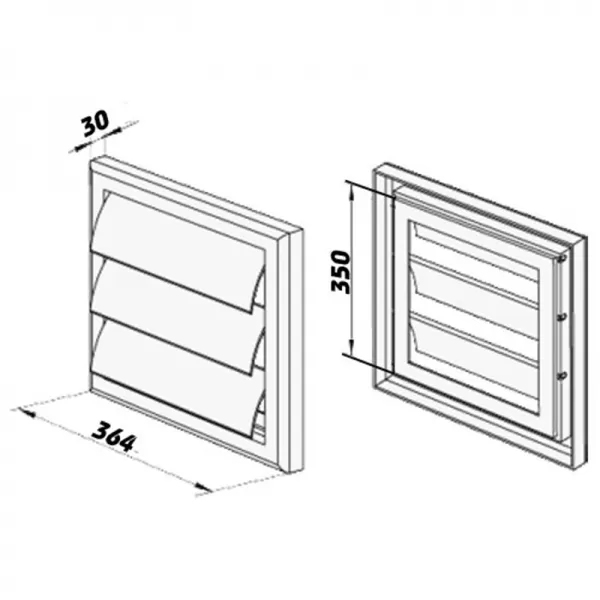 Plastová větrací mřížka bez příruby se samotížnou žaluzií 364x364 mm, bílá DALAP 7848