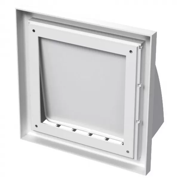 PVC větrací mřížka bez příruby se samotížnou klapkou 154x154 mm, bílá DALAP 8588