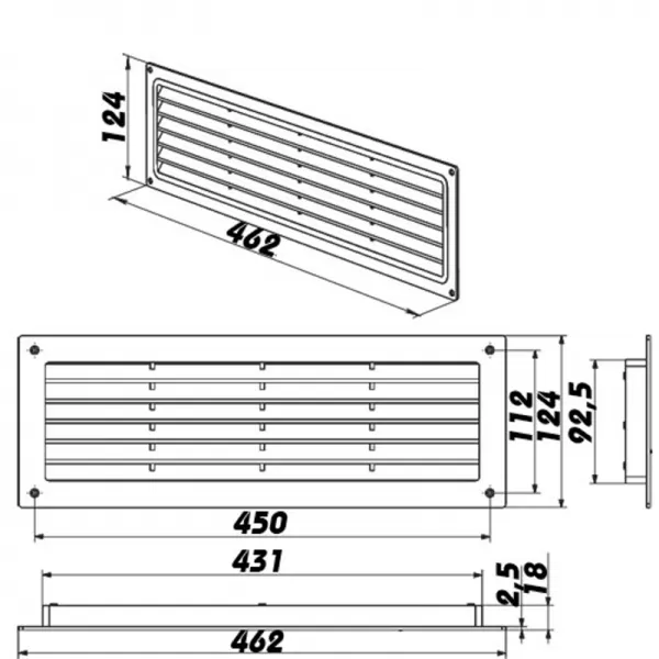 PVC dveřní větrací mřížka 462x124 mm, hnědá DALAP 8566