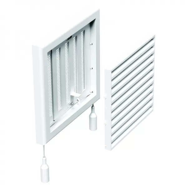 PVC mřížka bez příruby s mechanicky ovládanou žaluzií 186x186 mm, bílá DALAP 8502
