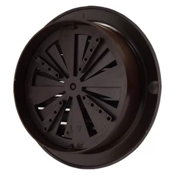 PVC větrací mřížka s přírubou a mechanicky ovládanou žaluzií O 100 mm, hnědá DALAP 8585