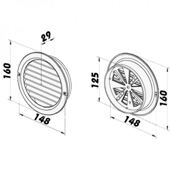 PVC větrací mřížka s přírubou a mechanicky ovládanou žaluzií Ø 125 mm, bílá DALAP 8582