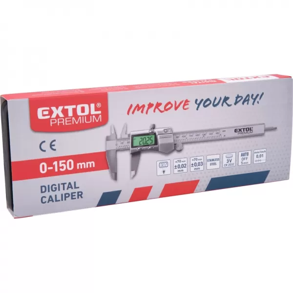 Měřítko posuvné digitální nerez, 0-150mm, podsvícení displeje EXTOL PREMIUM 8825226
