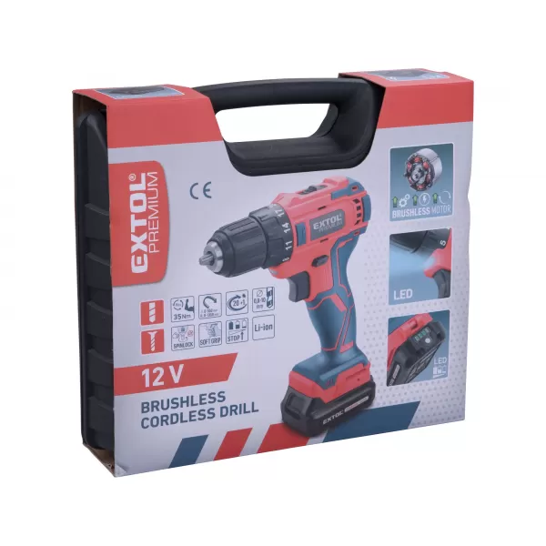 Aku vrtací šroubovák 12V 1x2,0Ah BRUSHLESS EXTOL PREMIUM 8891152