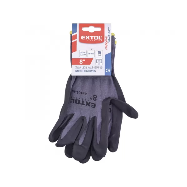 Rukavice nylonové, bezešvé, polomáčené v nitrilu, velikost 8' Extol Premium 8856680