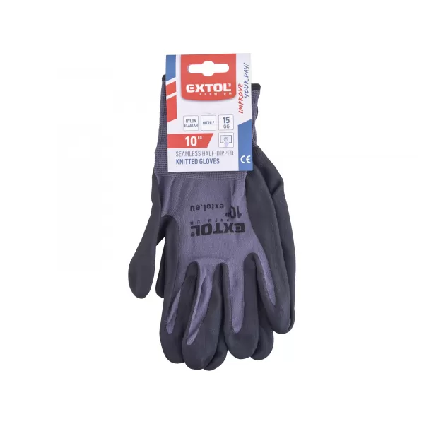 Rukavice nylonové, bezešvé, polomáčené v nitrilu, velikost 10' Extol Premium 8856682