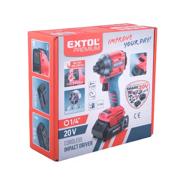 Aku rázový utahovák 1/4" 20V/2,0 Ah SHARE20V BRUSHLESS Extol Premium 8891814