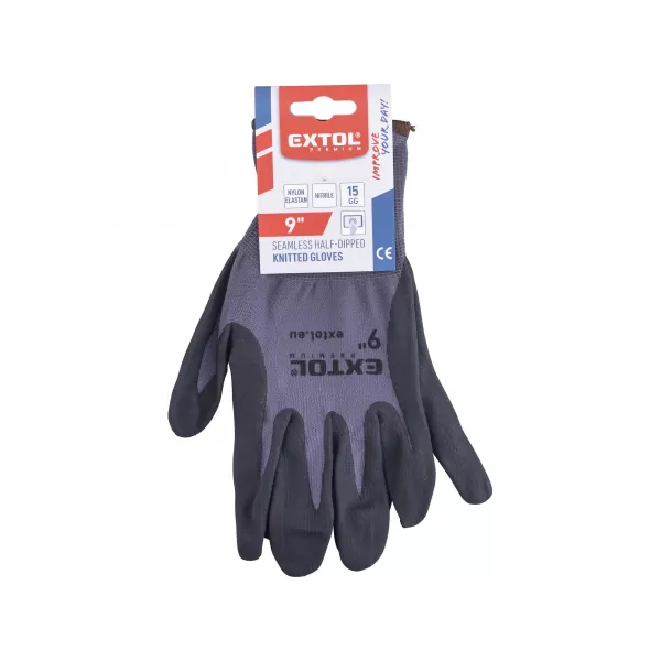 Rukavice nylonové, bezešvé, polomáčené v nitrilu, velikost 9' Extol Premium 8856681