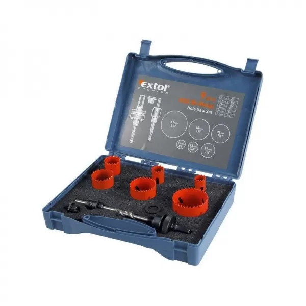 Vŕtacie korunky inštalatérska sada 9 ks HSS/ Bi-metal EXTOL PREMIUM 8801602