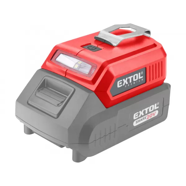 Nabíječka aku pro USB zařízení, se světlem, SHARE20V, bez aku, 5V/2A Extol Premium 8891896