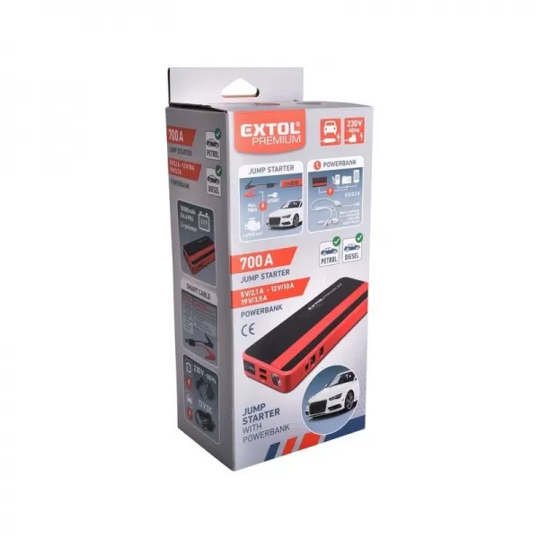 Jump startér pro naftové a benzínové motory + powerbanka 5V EXTOL PREMIUM 8897321