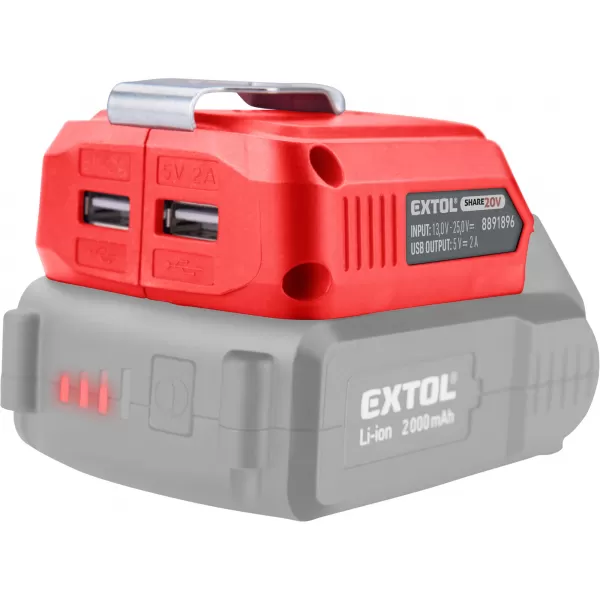 Nabíječka aku pro USB zařízení, se světlem, SHARE20V, bez aku, 5V/2A Extol Premium 8891896