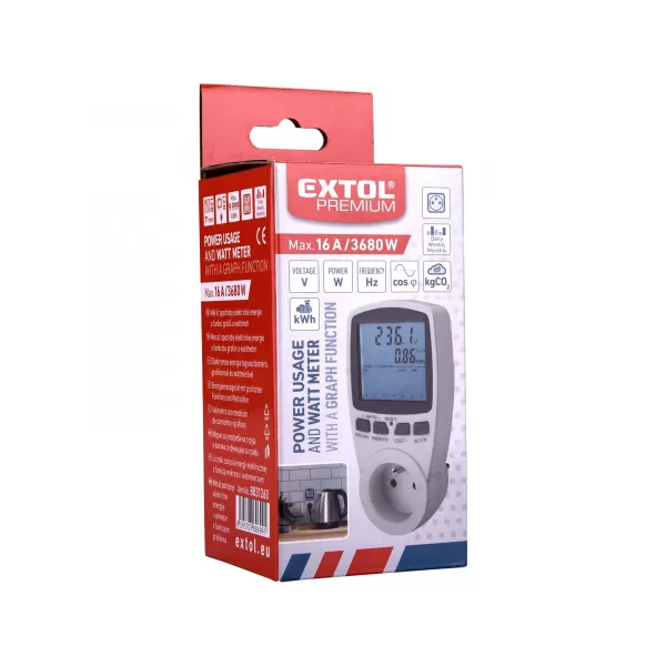 Merač spotreby elektriny energie - EXTOL PREMIUM wattmeter 8831260
