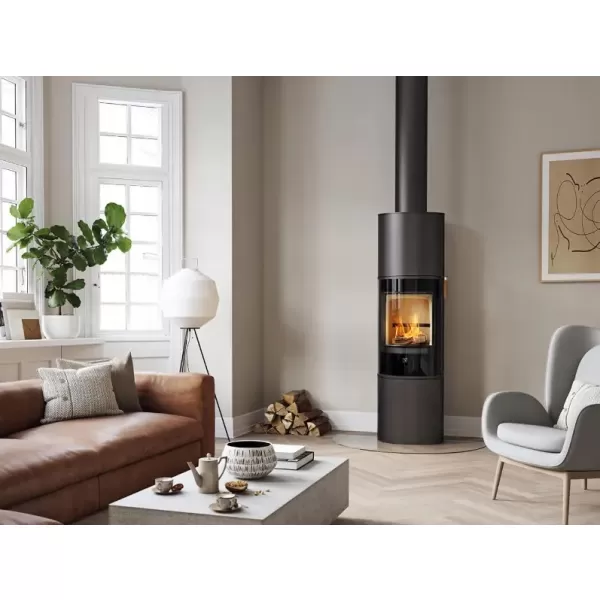 Krbová kamna skleněná dvířka, dubová klička černá SCAN 84-3 MODERN MAXI černý lak