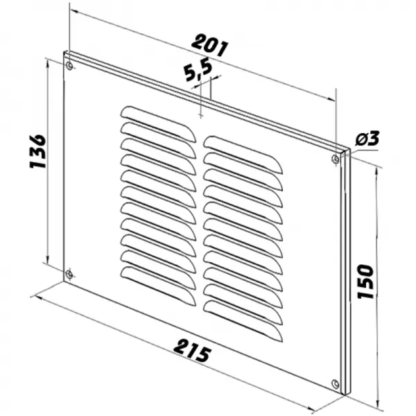Kovová ventilační mřížka bez příruby s pevnou žaluzií a síťkou 215x150 mm, bílá DALAP 90243