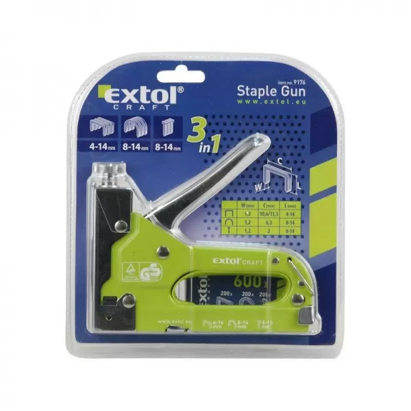 Pistole sponkovací 3funkční 4-14mm šířka spon 10,6mm EXTOL CRAFT 9176