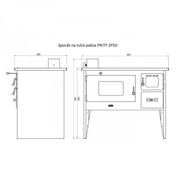 Sporák na tuhá paliva PRITY 2P50, levá