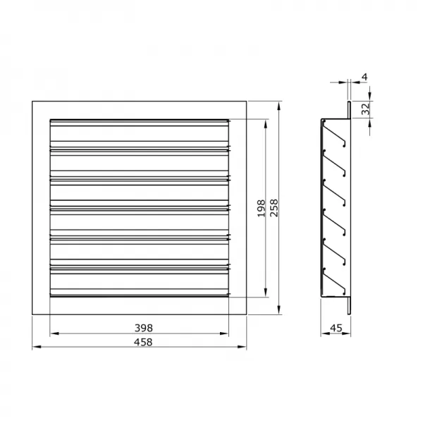 Hliníková větrací mřížka s pevnými lamelami 400x200 mm DALAP 9721