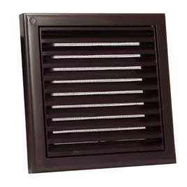 PVC větrací mřížka bez příruby s pevnou žaluzií a síťkou 154x154 mm, hnědá DALAP 9707