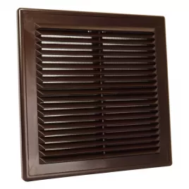 PVC větrací mřížka bez příruby s pevnou žaluzií a síťkou 204x204 mm, hnědá DALAP 9709
