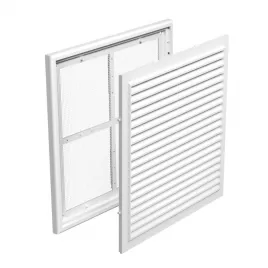 PVC větrací mřížka bez příruby s pevnou žaluzií a síťkou 250x250 mm, bílá DALAP 9715