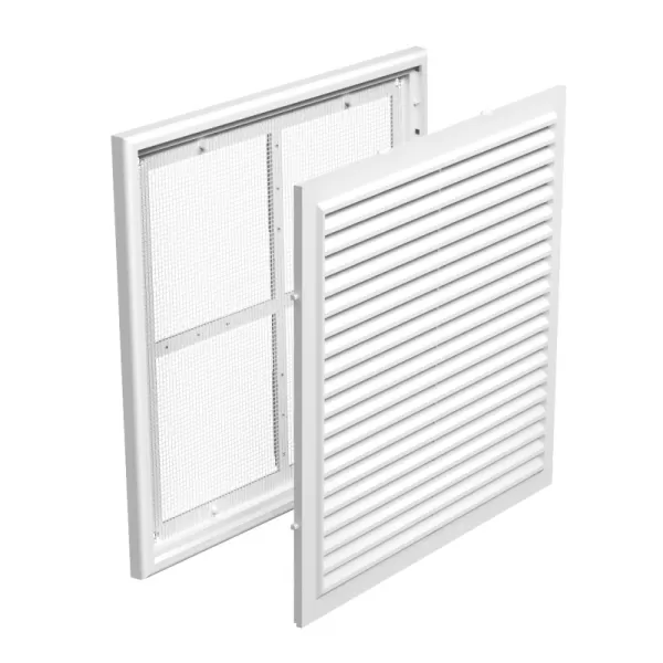 PVC větrací mřížka bez příruby s pevnou žaluzií a síťkou 250x250 mm, bílá DALAP 9715