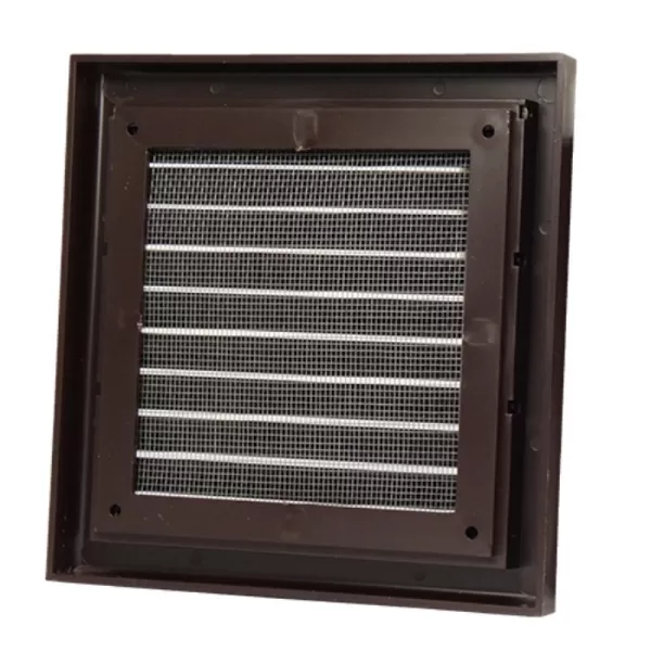 PVC větrací mřížka bez příruby s pevnou žaluzií a síťkou 186x186 mm, hnědá DALAP 9708