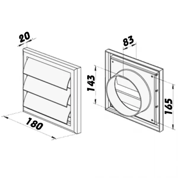 Nerezová vetracia mriežka s prírubou a samoťažnou roletou 180x180 mm, Ø 150 mm DALAP 99491