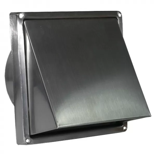 Nerez větrací mřížka čtvercová se stříškou, přírubou a klapkou 137x137 mm / Ø 100 mm DALAP 99336