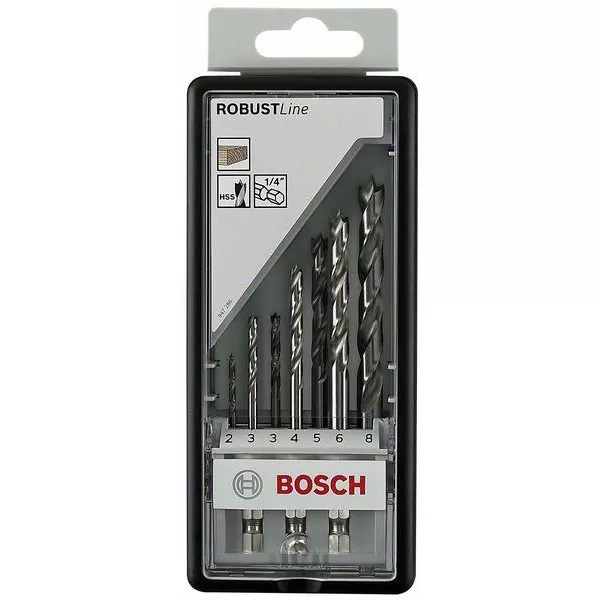7dílná sada spirálových vrtáků do dřeva Robust Line, šestihranná stopka 2; 3; 3; 4; 5; 6; 8 mm Bosch 2607019923