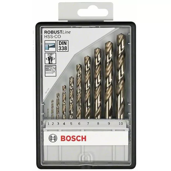 Sada vrtáků do kovu Robust Line HSS-Co, 10dílná 1; 2; 3; 4; 5; 6; 7; 8; 9; 10 mm Bosch 2607019925