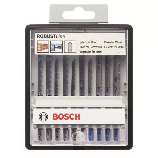 10dílná souprava pilových plátků do kmitacích pil, robustní řady na dřevo a kov, se stopkou T, Robust Line Wood and Metal Bosch