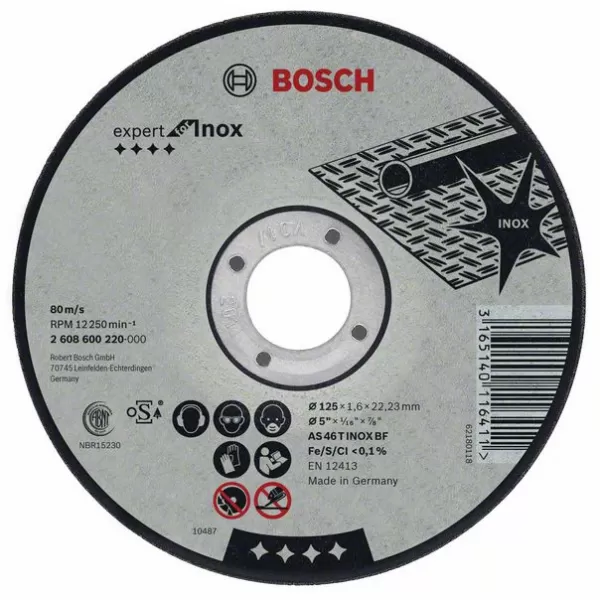 Dělicí kotouč rovný na nerez (Inox) AS 46 T INOX BF, 125 mm, 22,23 mm, 2 mm Bosch 2608600094