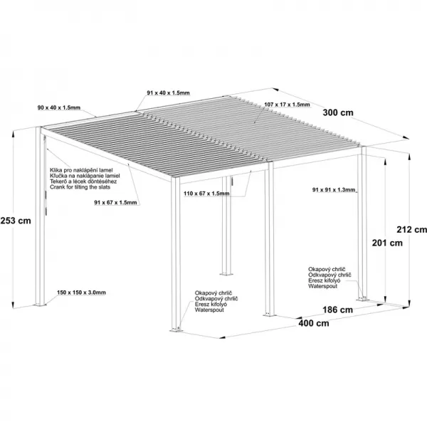 Bioklimatická pergola (4x3 m) Riwall RMBP 13x10 Anthracite