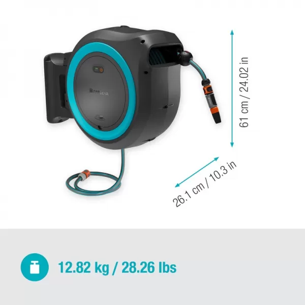 Aku nástěnný box na hadici PowerRoll XL 35 m, tyrkysový - 18V 1x2,5Ah Gardena 18640-20