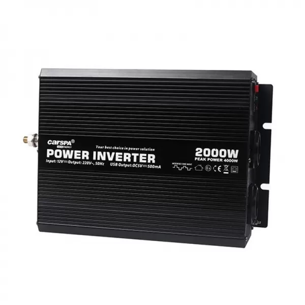 Napěťový měnič Carspa CAR2KU-24 24V/230V+USB 2000W, modifikovaná sinus