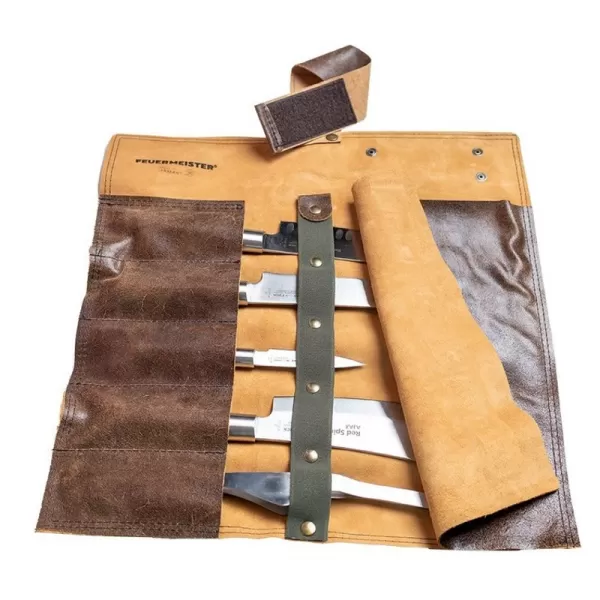 Puzdro na rolovacie nože Feuermeister ANTIK z koňakovej kože