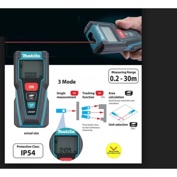 Laserový měřič vzdálenosti 30m Makita LD030P